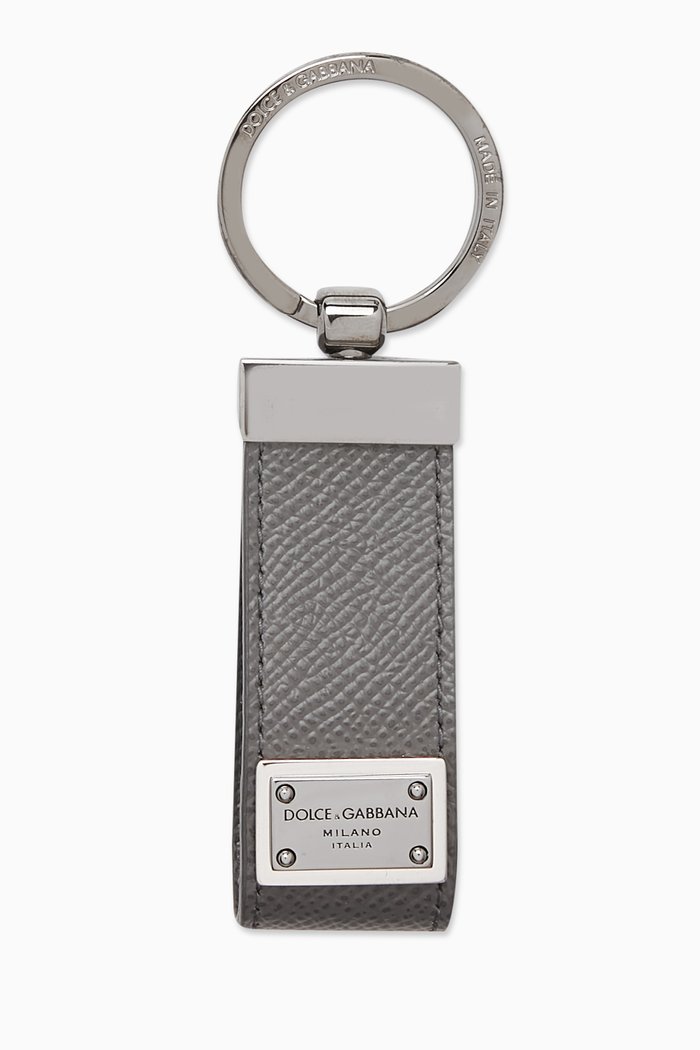 

Logo-badge Keyring in Leather, Grey