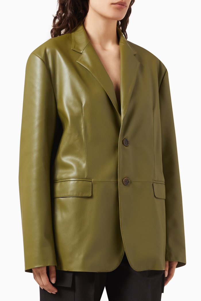 

Olympia Oversized Blazer in Vegan Leather, Green