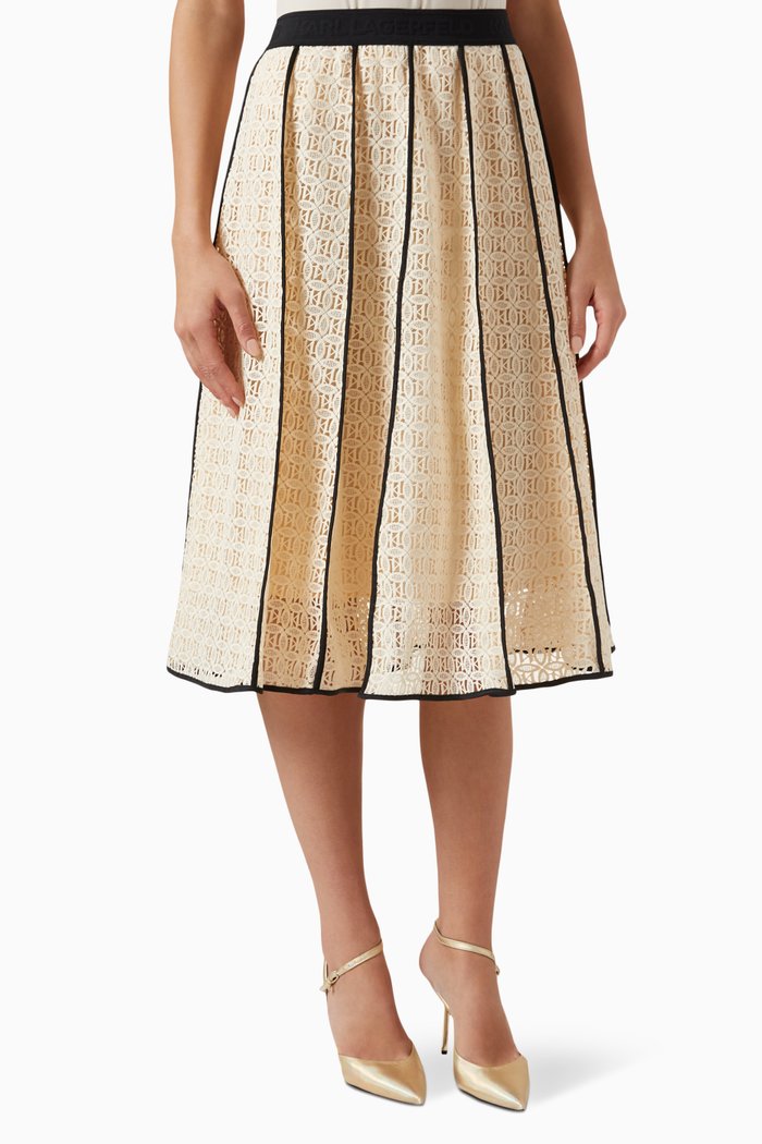 

Embroidered Midi Skirt in Lace, White