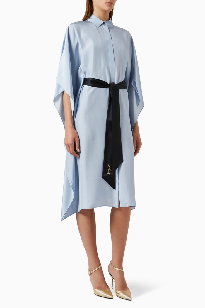 

Belted Midi Dress in Silk, Blue