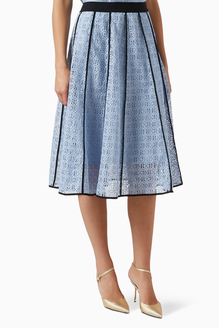 Embroidered Midi Skirt in Lace, Blue