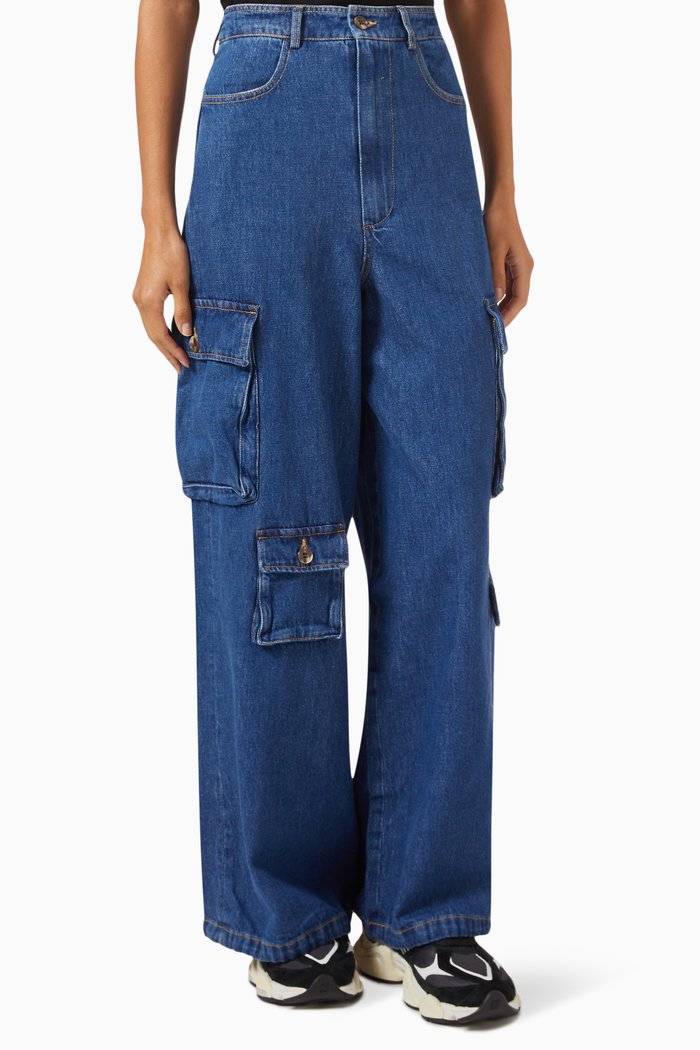 

Hailey Oversized Cargo Pants in Denim, Blue