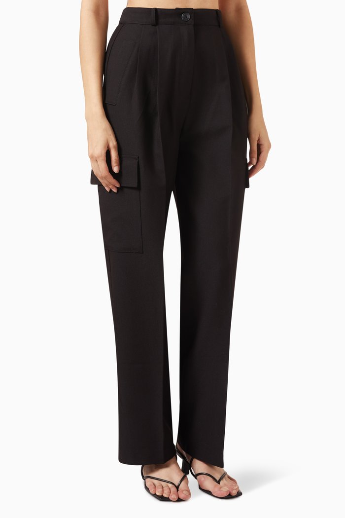 Maesa Cargo Pants in Stretch Suiting, Black
