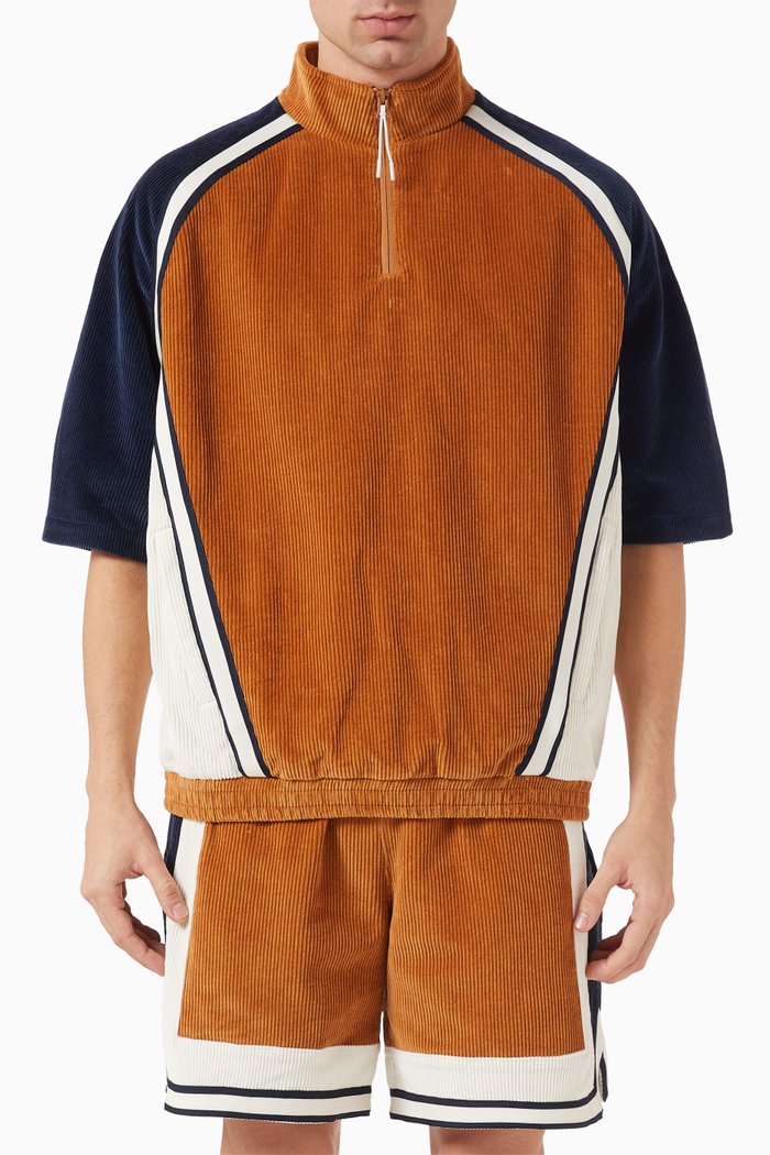 Linden Retro Zip Top in Corduroy, Multicolour