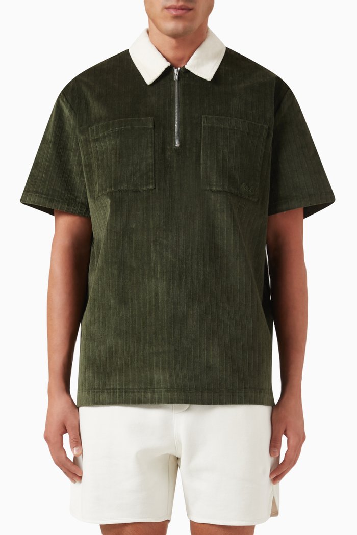 

Clinton Zip Polo Shirt in Cotton-blend, Green