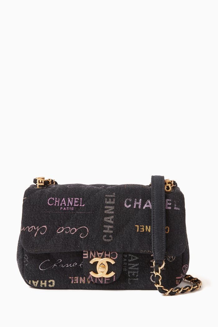 

Denim Graffiti Mood Classic Flap Bag in Denim, Black