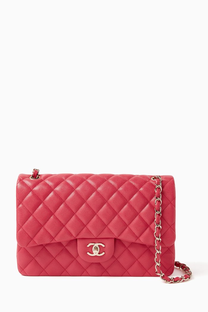 

Maxi Flap Bag in Quilted Caviar Leather, Red