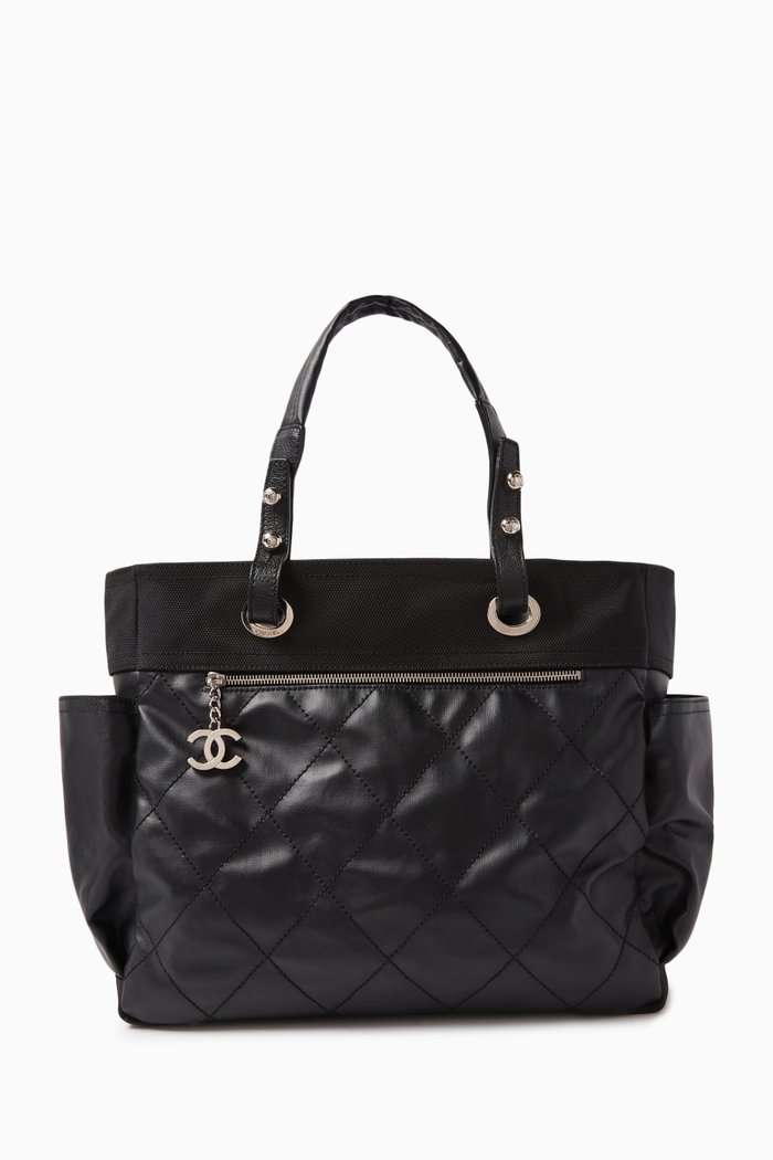 

Paris Biarritz Tote Bag in Leather & Canvas, Black