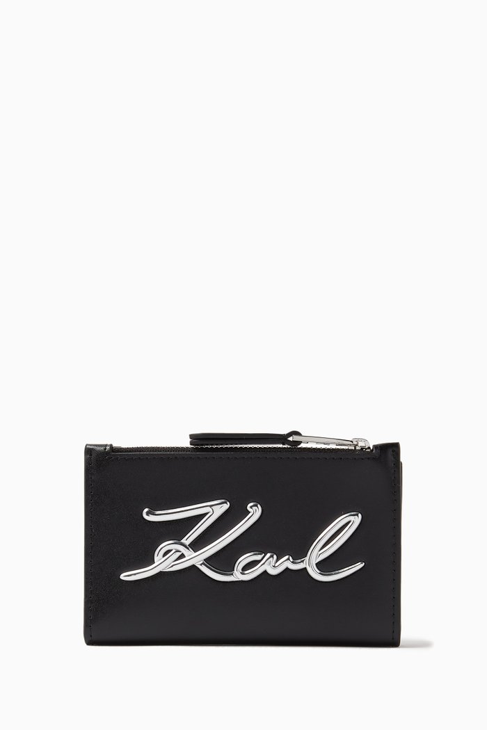 

K/Signature Zip Cardholder in Leather, Black