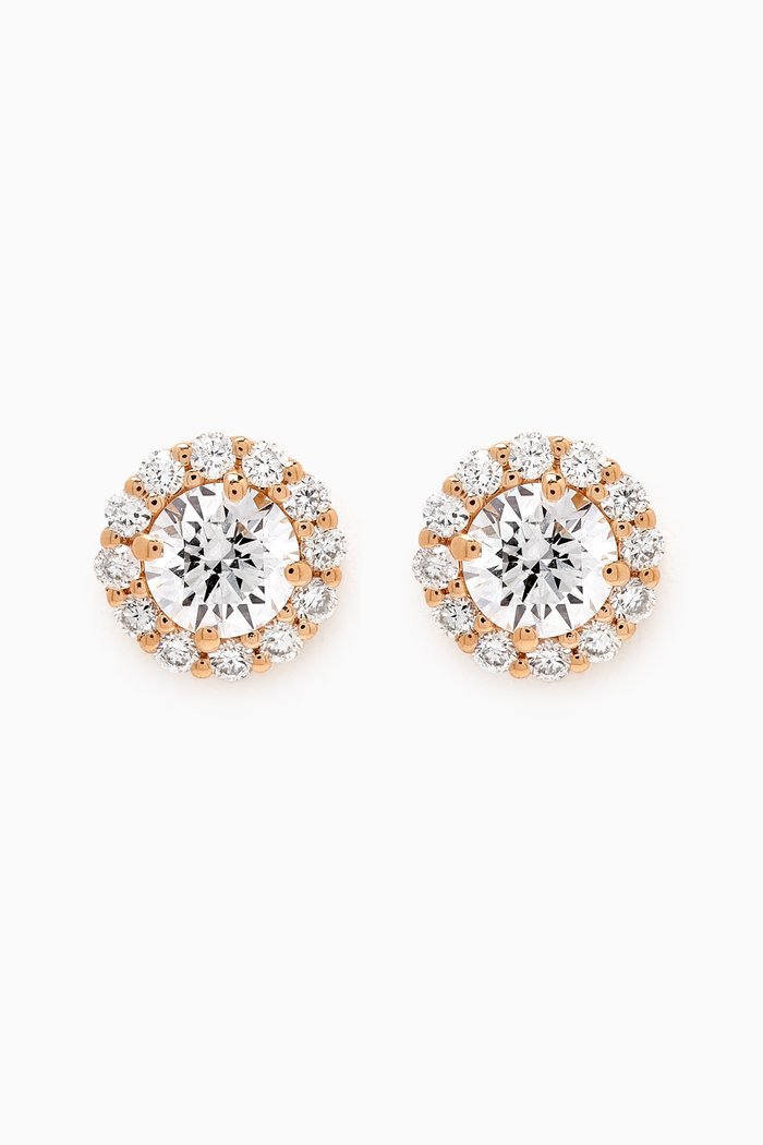 Round Diamond Halo Studs in 18kt Yellow Gold, White