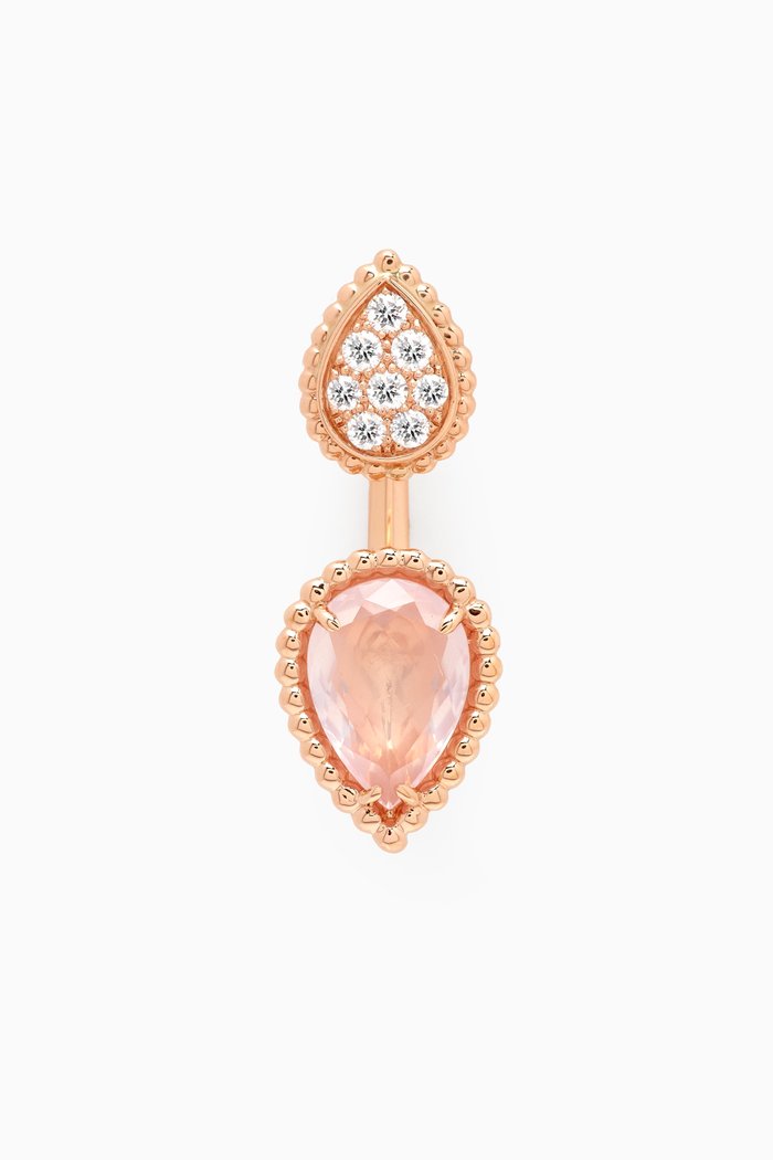 

Serpent Bohème Double Motif Diamond & Pink Quartz Single Stud Earring in 18kt Rose Gold