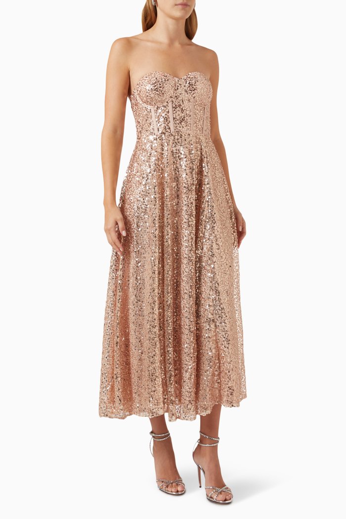 

Rana Midi Dress in Beaded-sequins, Gold
