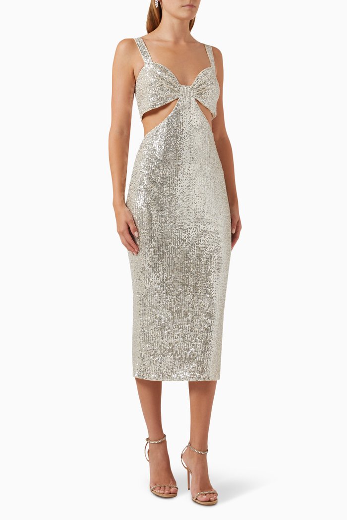 

Luisa Cut-out Midi Dress in Sequins, Silver