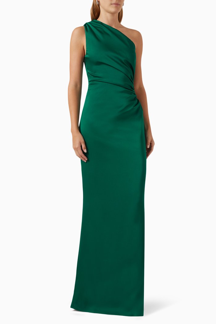 

Michela One-shoulder Maxi Dress in Satin, Green
