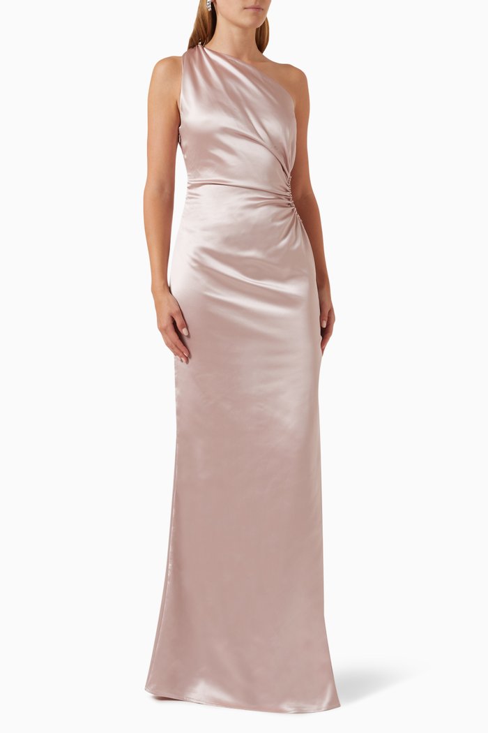 

Michela One-shoulder Maxi Dress in Satin, Pink