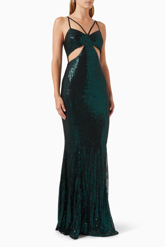 

Evie Maxi Dress in Sequins, Green