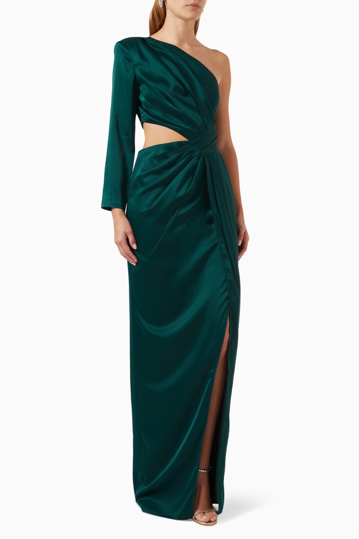 

Tabitha One-shoulder Maxi Dress in Satin, Green