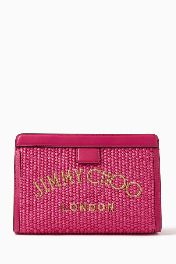 

Avenue Pouch Clutch Bag in Woven Fabric, Pink