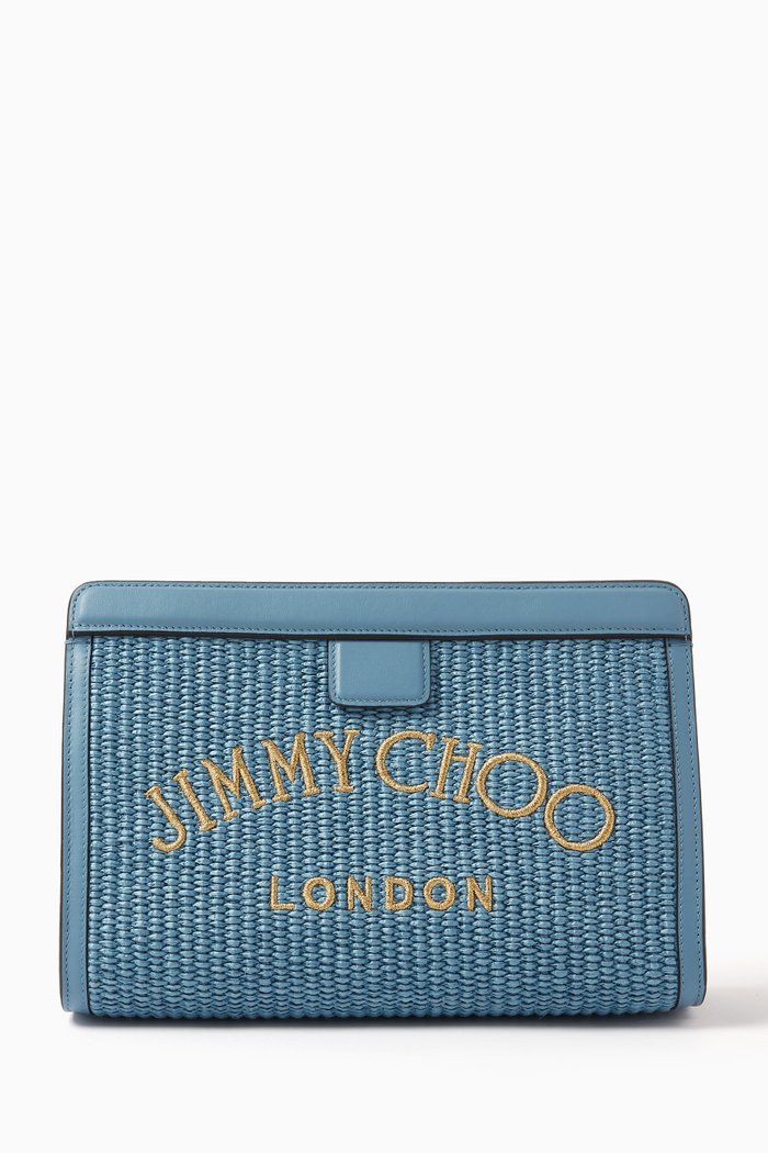 

Varenne Pouch Clutch Bag in Woven Fabric, Blue