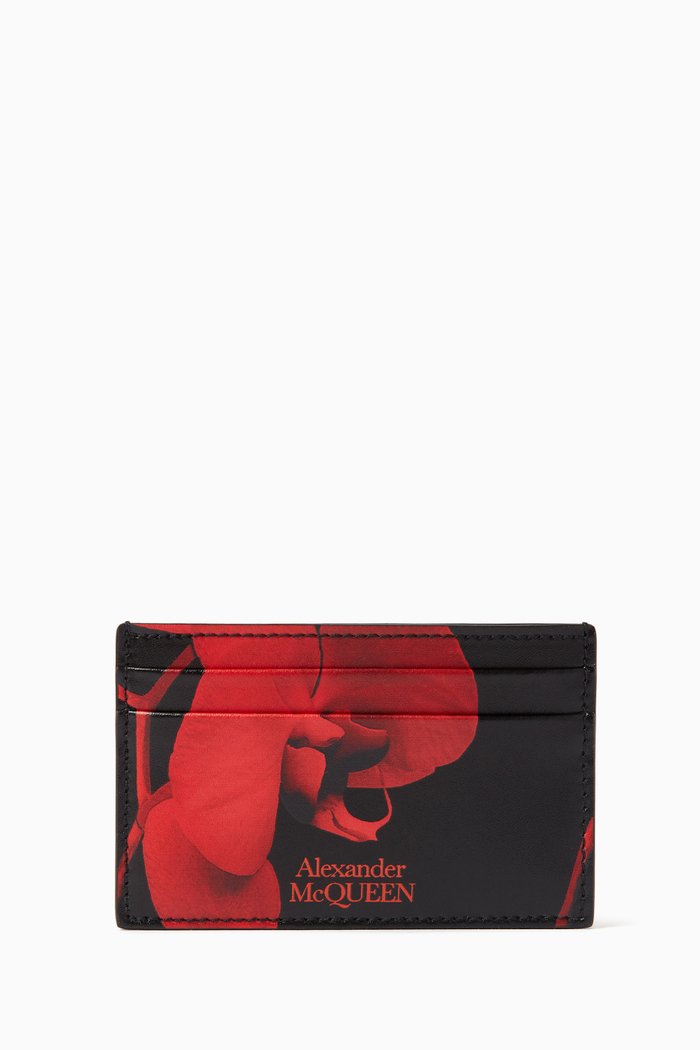 

Orchid-print Card Holder in Leather, Red