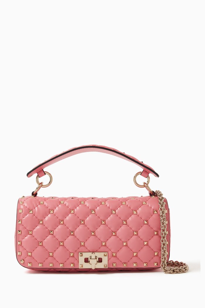 

Rockstud Spike Shoulder Bag in Quilted Calfskin, Pink