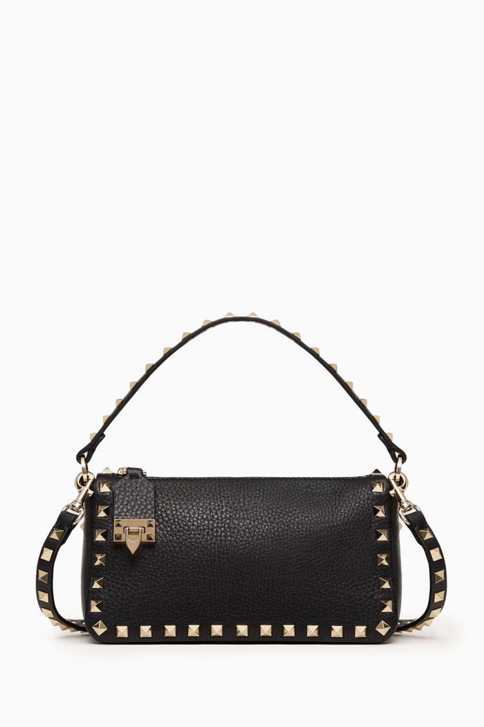 

Valentino Garavani Small Rockstud Crossbody Bag in Leather, Black