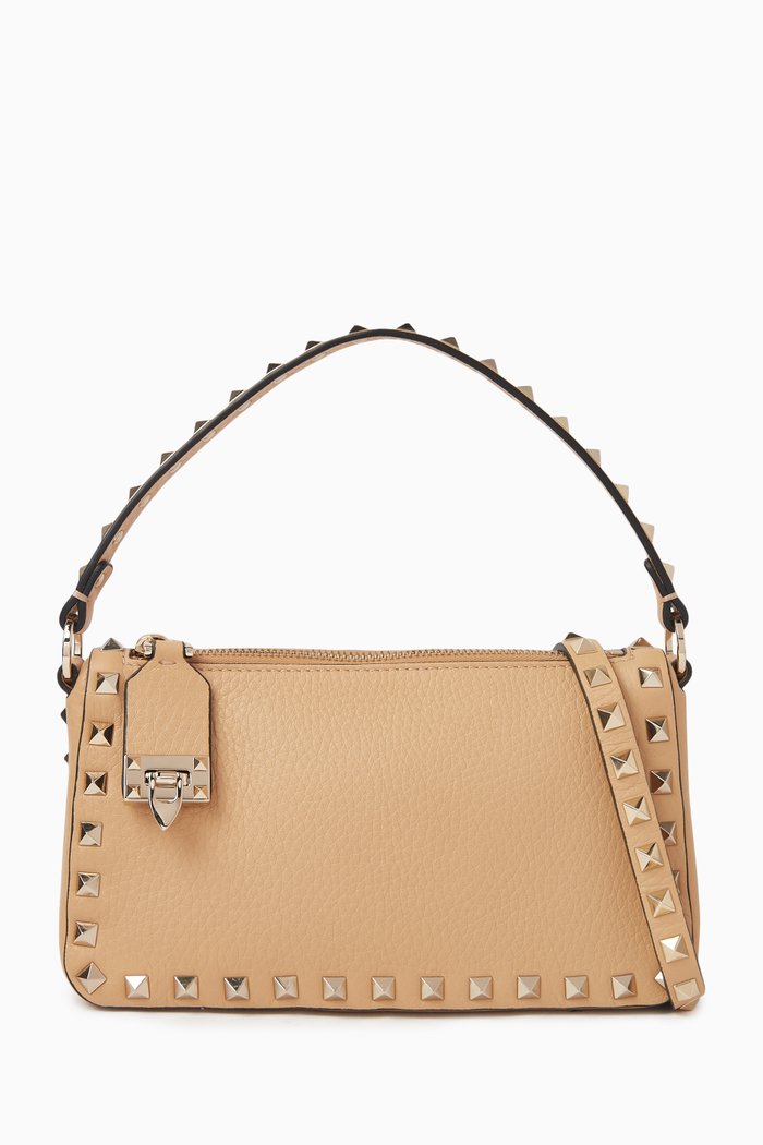

Valentino Garavani Small Rockstud Crossbody Bag in Leather, Brown