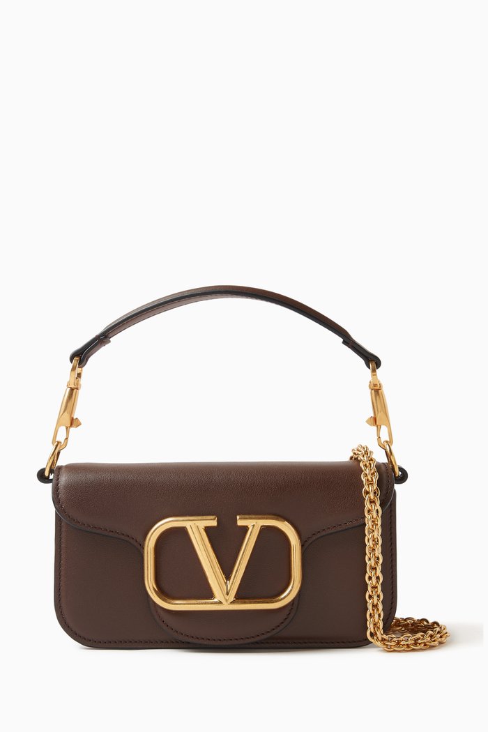 

Valentino Garavani Locò Small Shoulder Bag in Leather, Brown