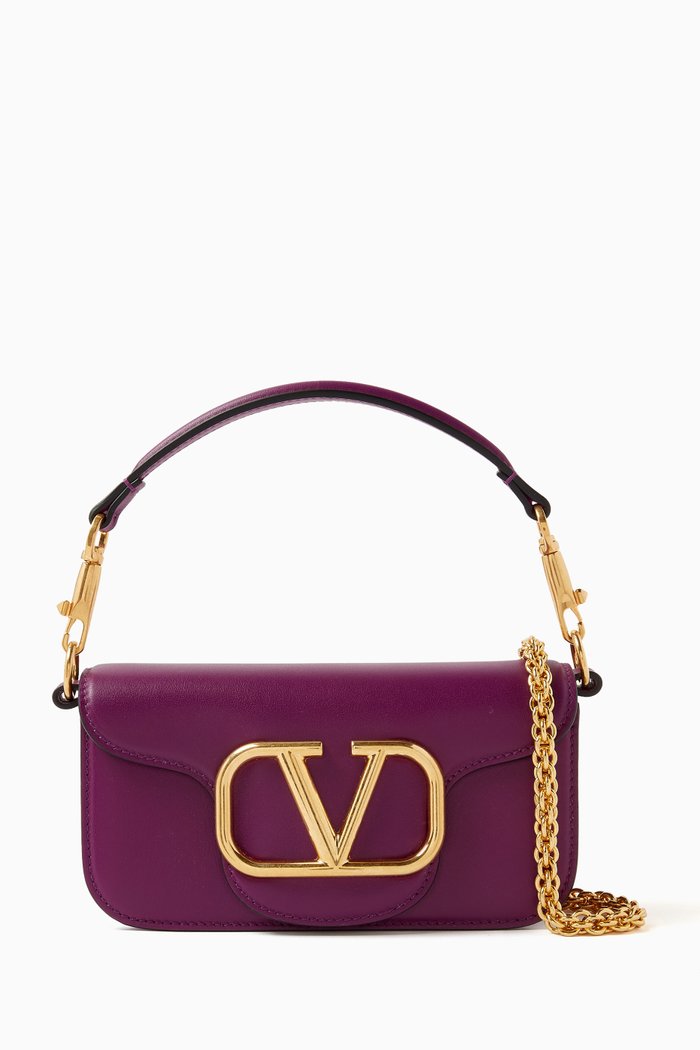 

Valentino Garavani Locò Small Shoulder Bag in Leather, Purple
