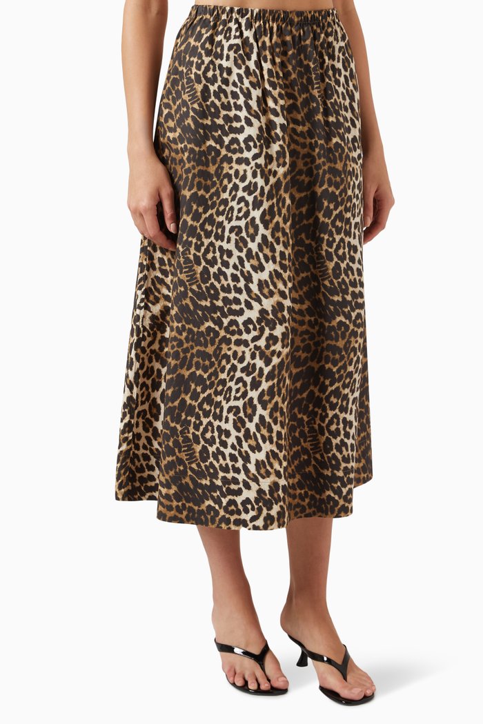 

Leopard-print Midi Skirt in Organic-cotton, Brown