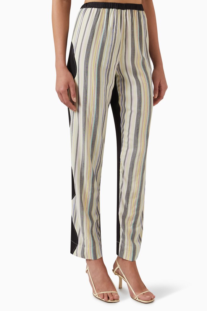 Mix Slub Stripe Pants in LENZING™ ECOVERO™, Green