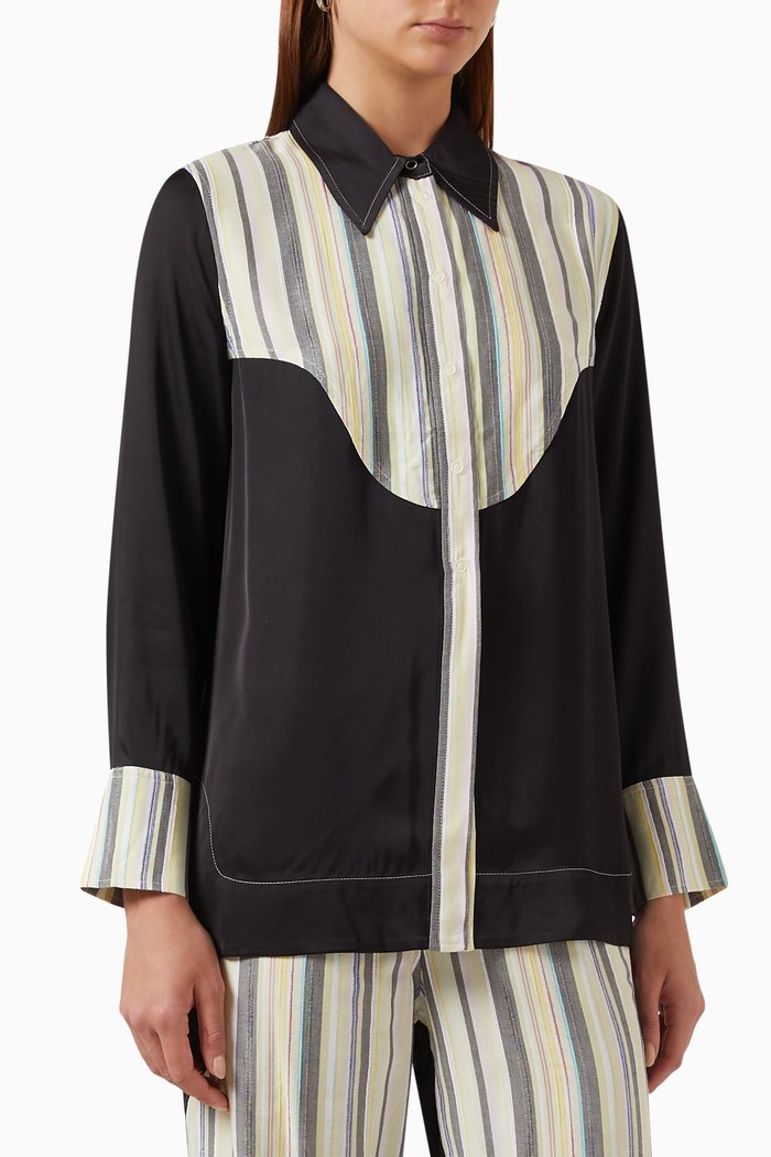 

Mix Slub Stripe Shirt in LENZING™ ECOVERO™, Green