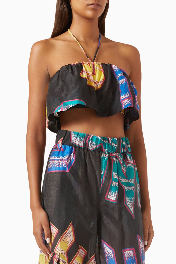 

Logo-print Sheer Crop Top in Voile, Black