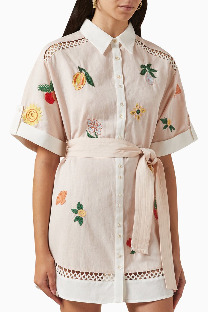 

Blaire Mini Dress in Cotton & Linen-blend, White