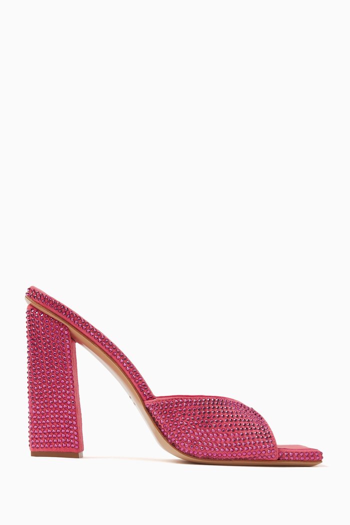 

x RHW Rosie 14 Mules in Rhinestone Satin, Pink
