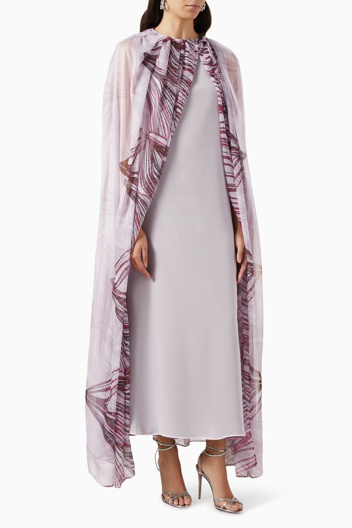 

Printed Cape with Dress in Chiffon, Purple