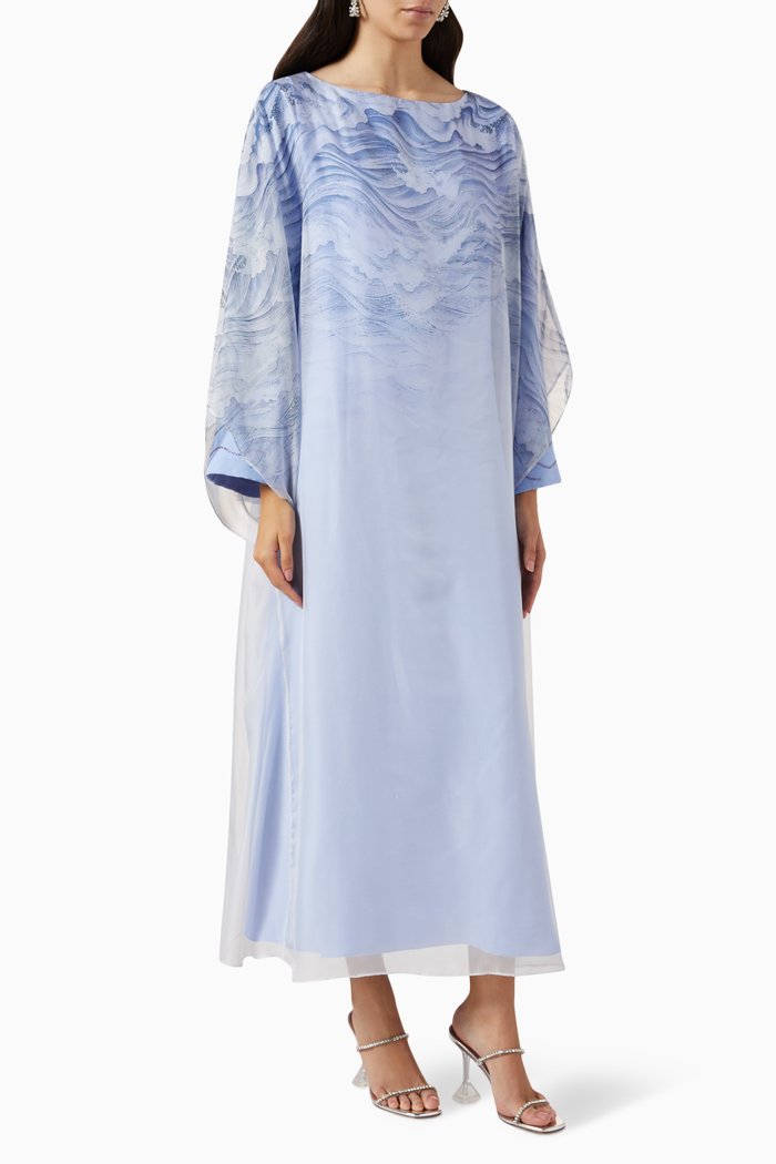 

Printed Overlay Dress in Chiffon, Blue
