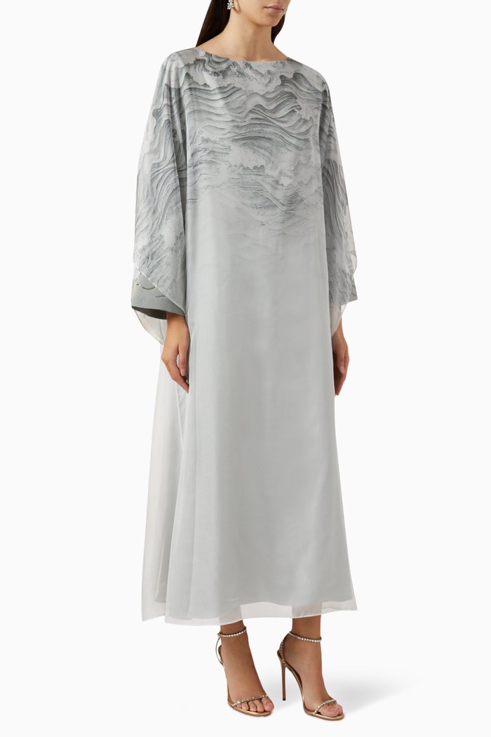 

Printed Overlay Dress in Chiffon, Grey