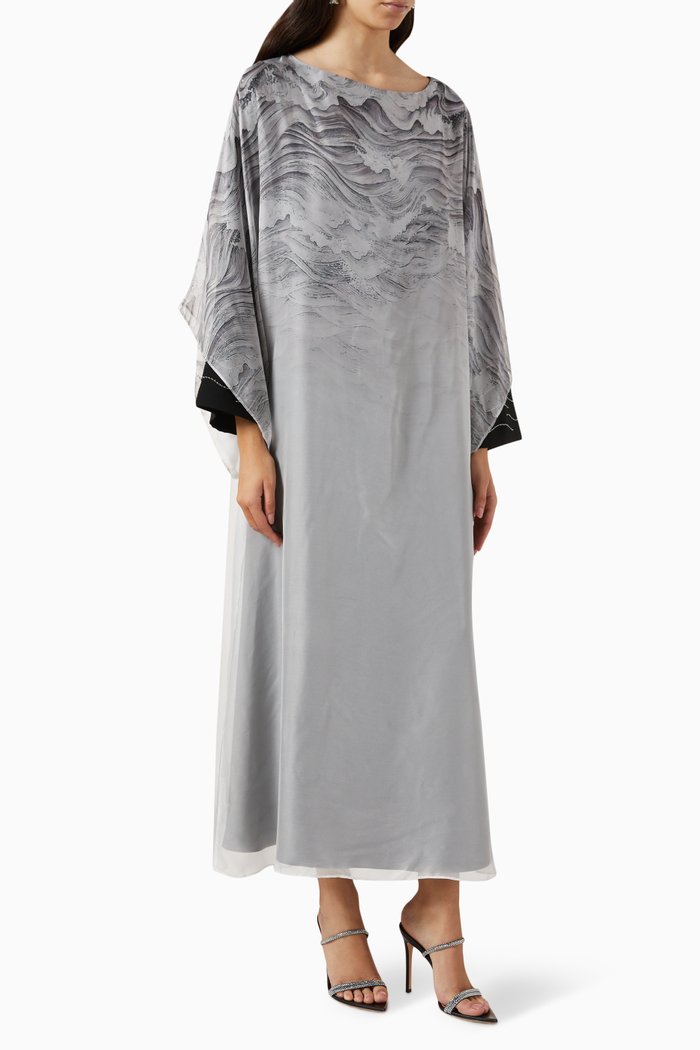 

Printed Overlay Dress in Chiffon, Grey