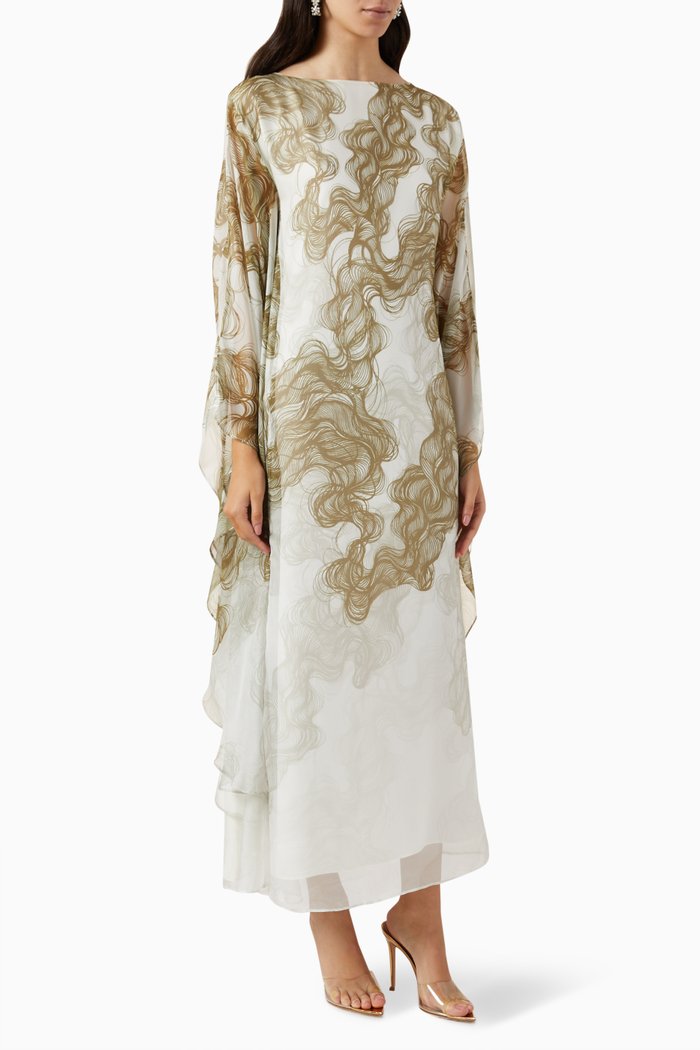 

Printed Kimono-sleeve Dress, Green