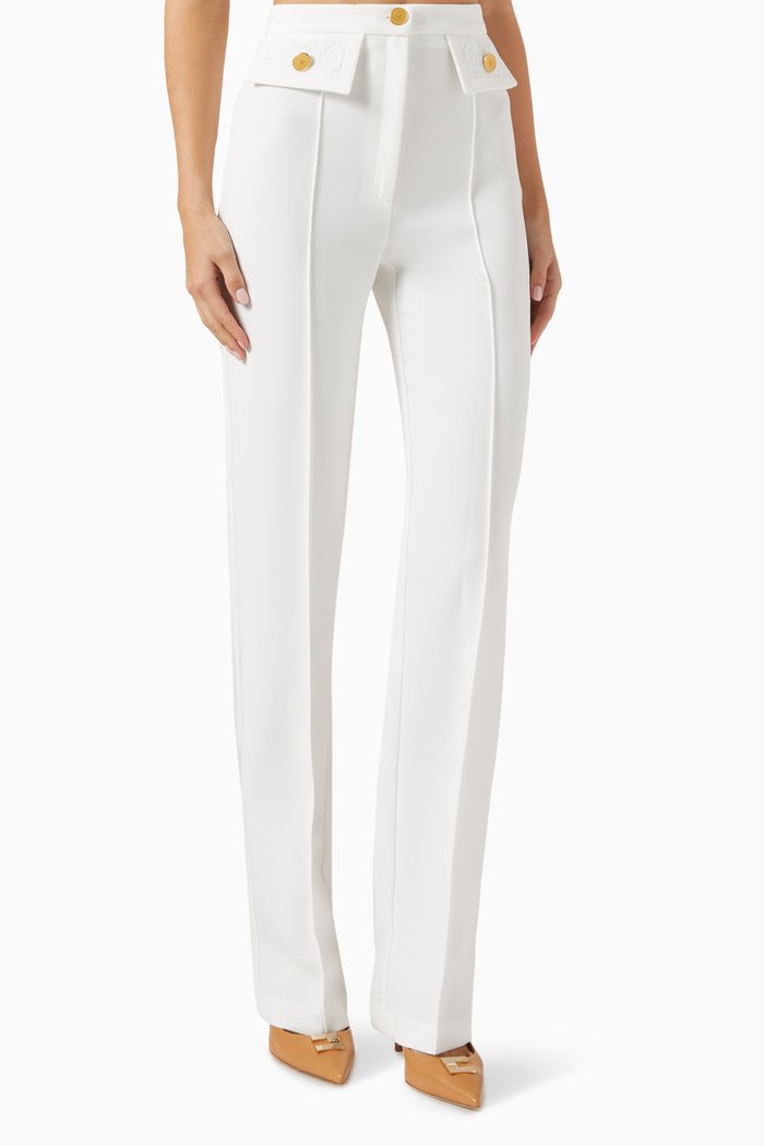 

Lace Insert Pants in Stretch Crepe, White