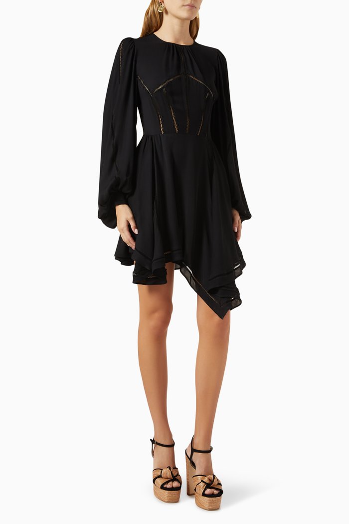

Ajour Pattern Mini Dress in Viscose, Black