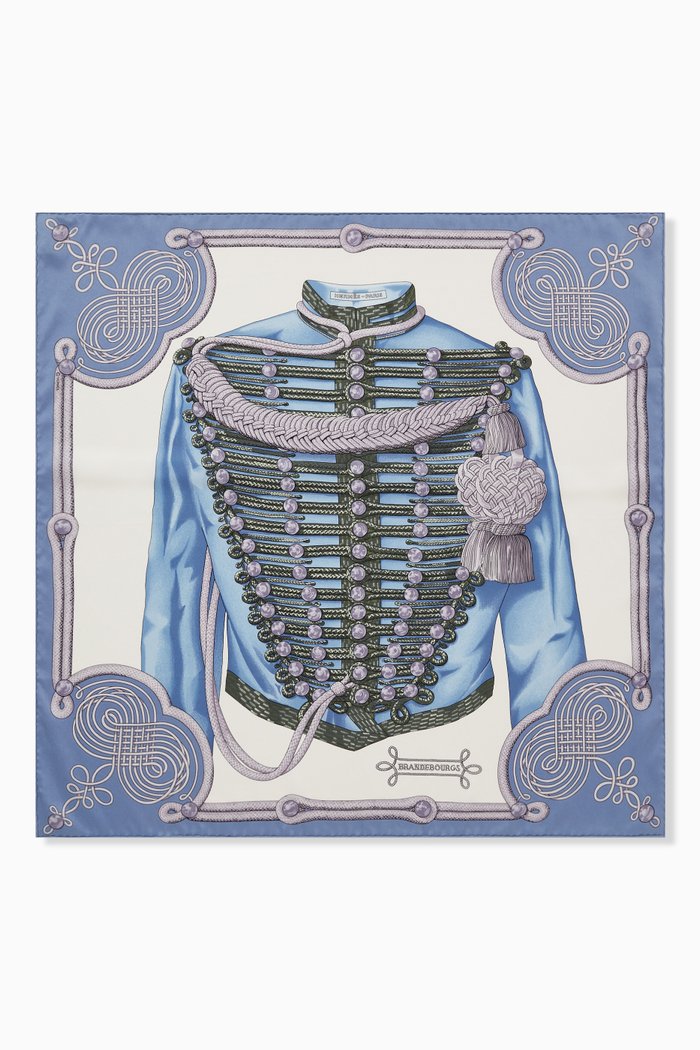

Brandebourg Square Scarf in Silk, Blue