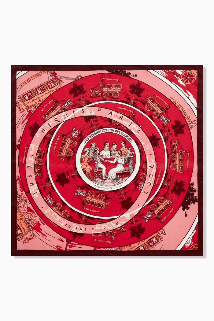 

Jeu Des Omnibus et Dames Blanches Square Scarf in Jersey Silk, Pink