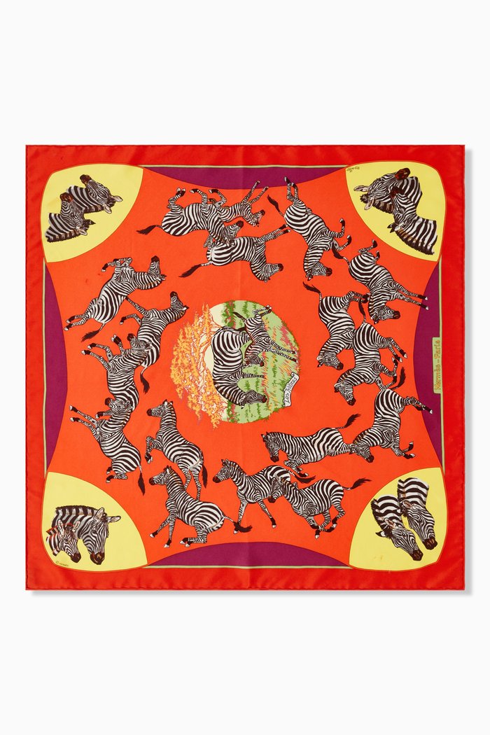 

Les Zebres Square Scarf in Silk, Orange