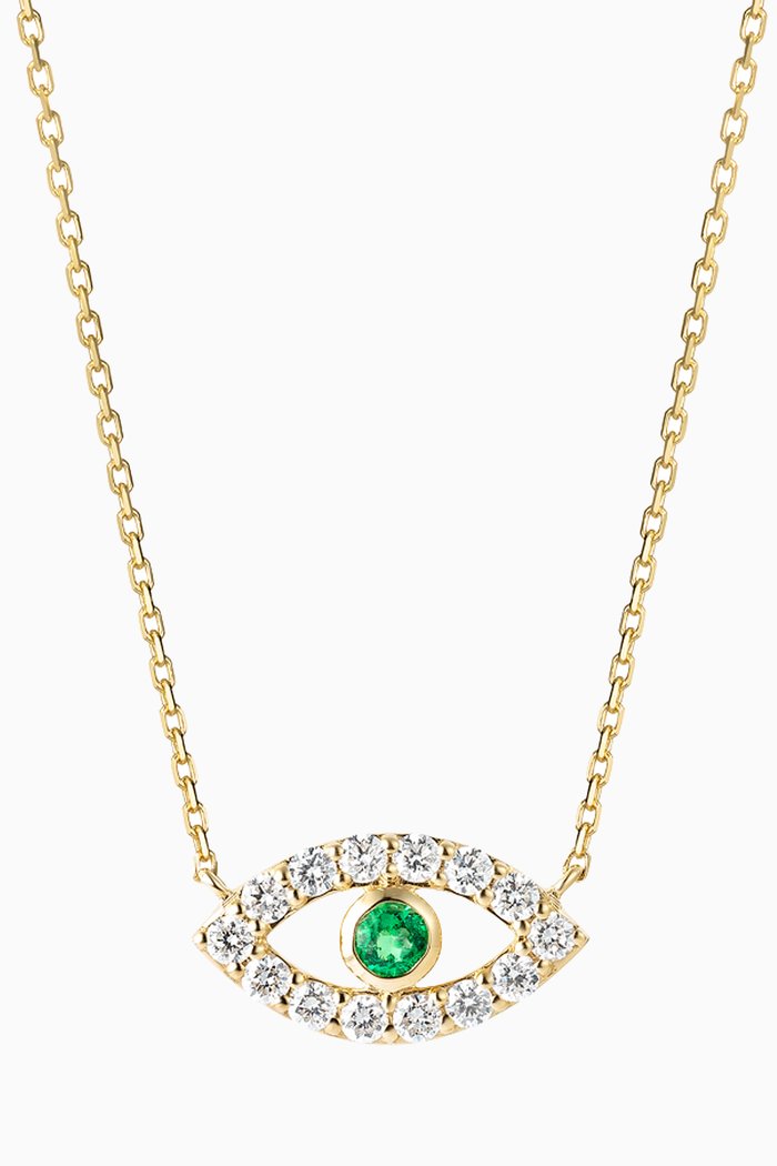 

Evil Eye Emerald & Diamond Pendant Necklace in 18kt Yellow Gold, Green