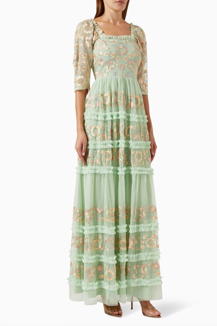 

Floral Maxi Dress in Tulle, Green