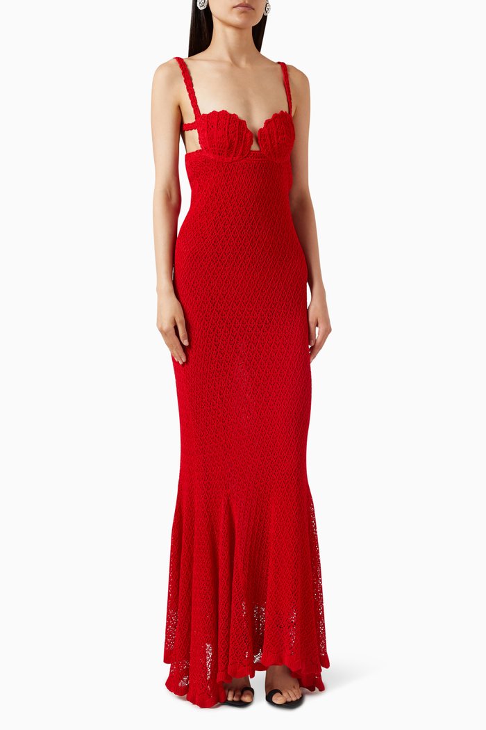 

Fishtail Maxi Dress in Textured-jersey, Red