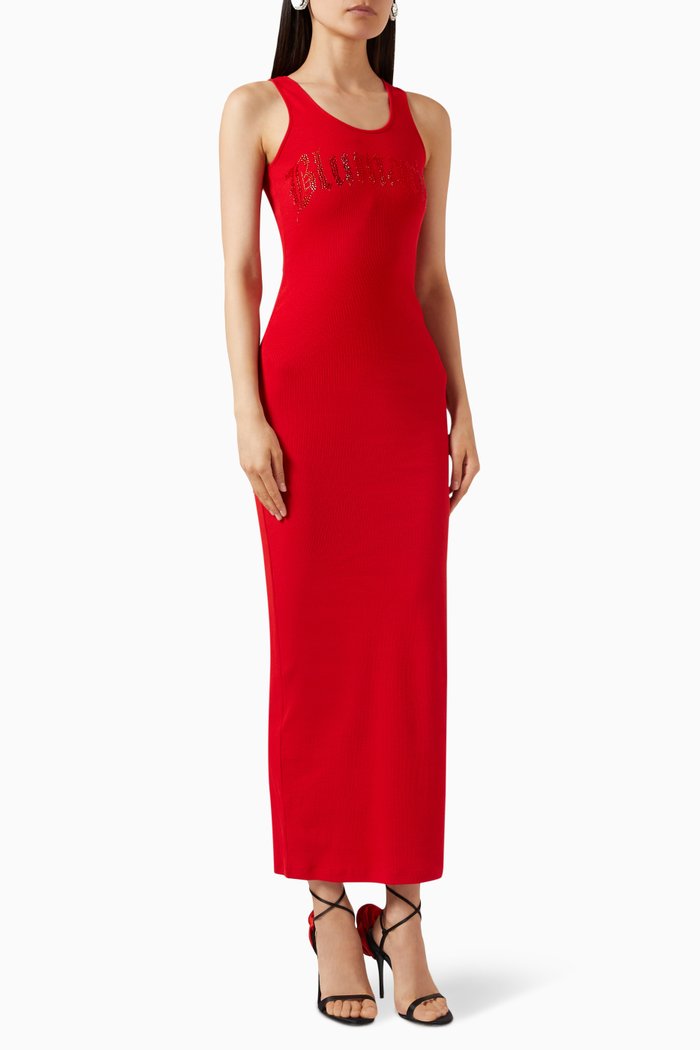 

Embellished-logo Bodycon Dress, Red