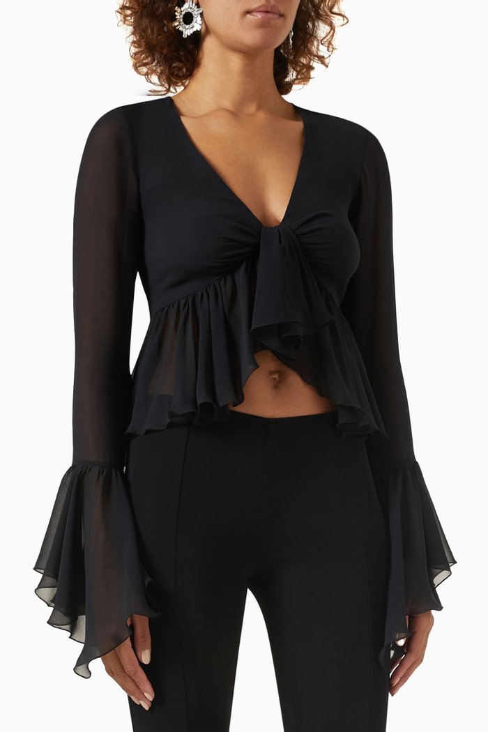 

Ruffled Blouse in Chiffon, Black